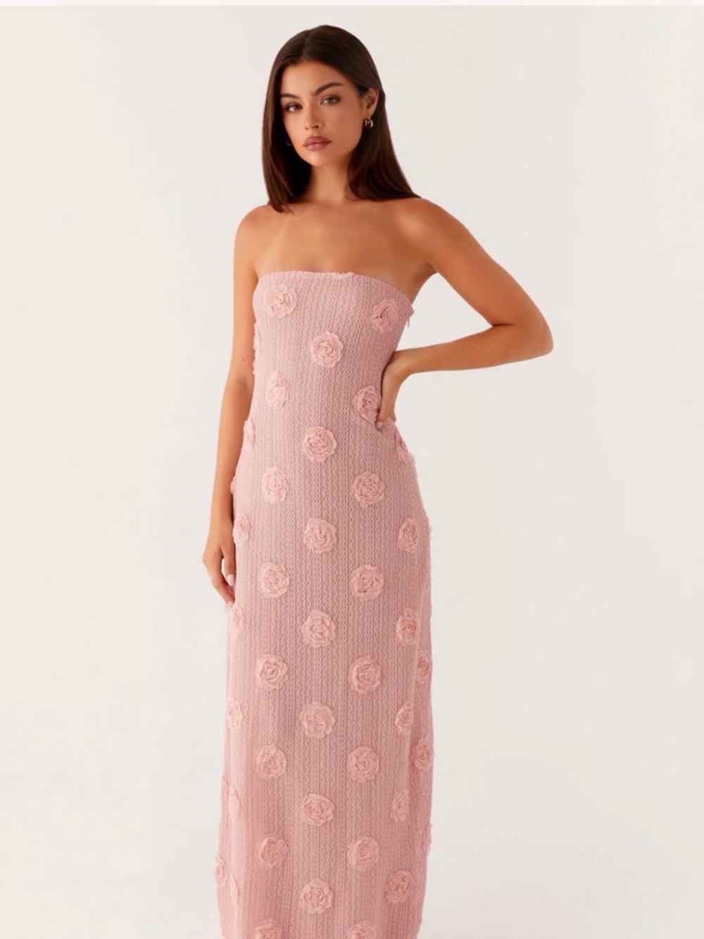 Peppermayo Strapless Pink Floral Applique Maxi Dress